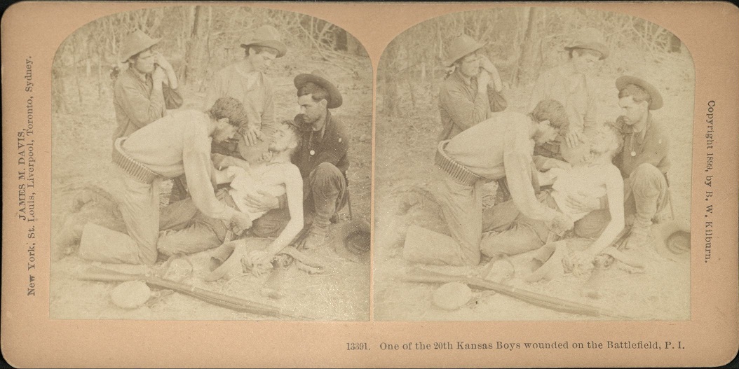 One of the 20th Kansas Boys wounded on the Battlefield, P. I.